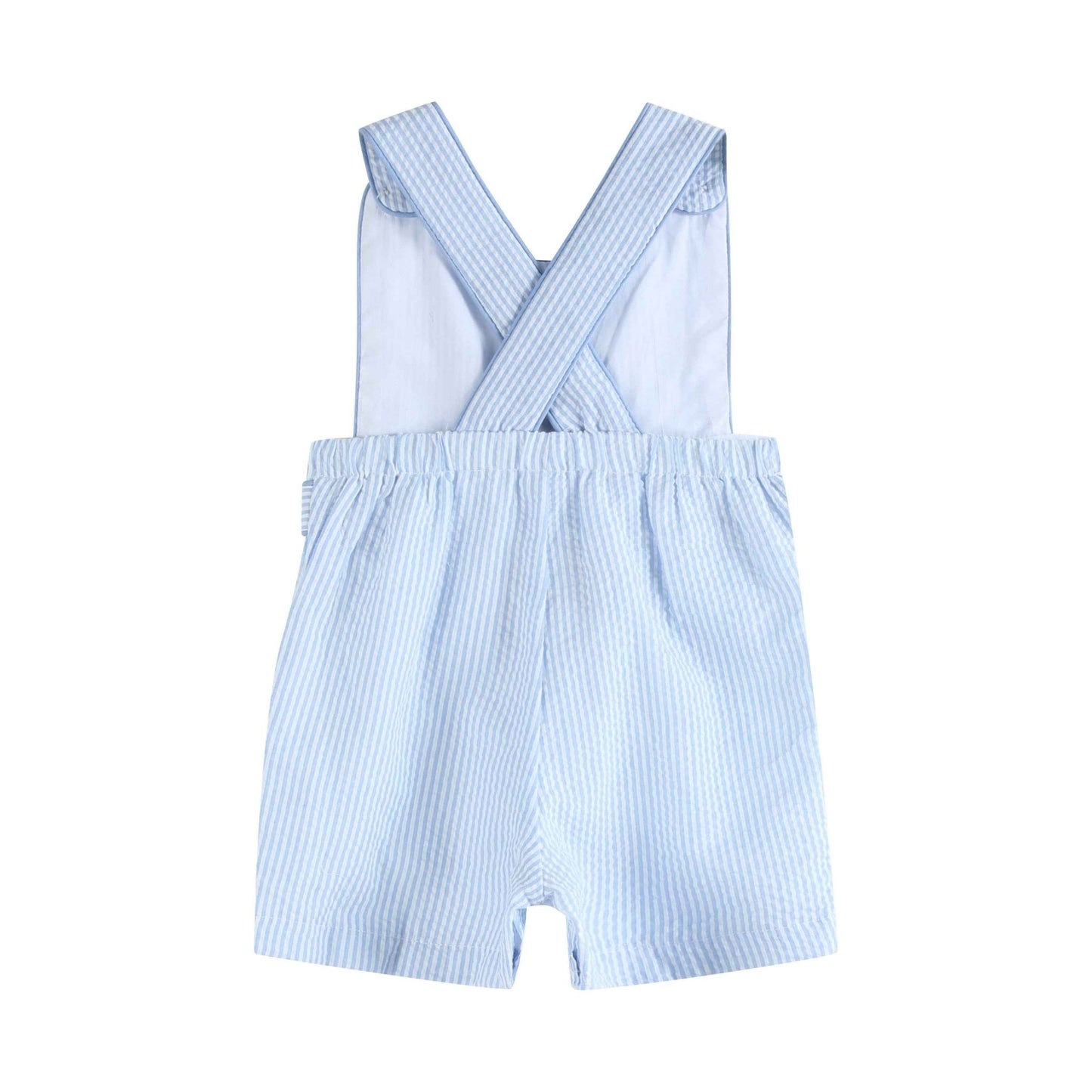 Blue Seersucker Easter Bunny Shortalls - Abbies Place