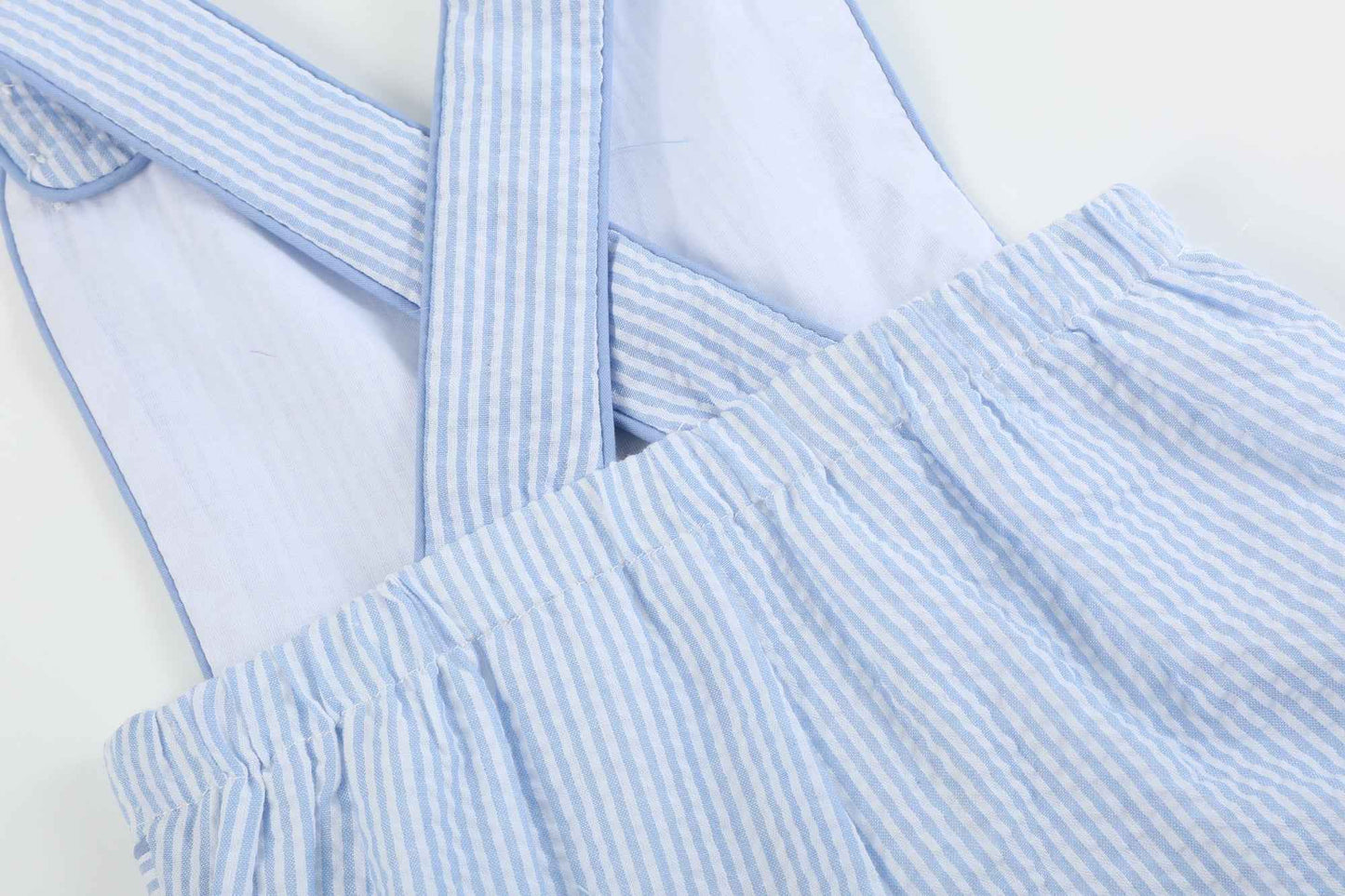 Blue Seersucker Easter Bunny Shortalls - Abbies Place