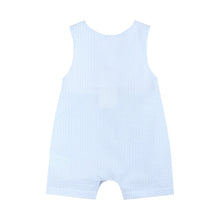 Load image into Gallery viewer, Blue Seersucker Helicopter Smocked Shortalls
