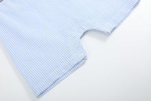 Load image into Gallery viewer, Blue Seersucker Helicopter Smocked Shortalls
