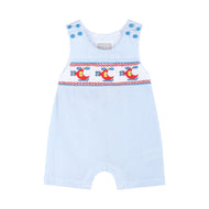 Blue Seersucker Helicopter Smocked Shortalls