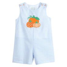 Load image into Gallery viewer, Blue Seersucker Pumpkin Shortalls
