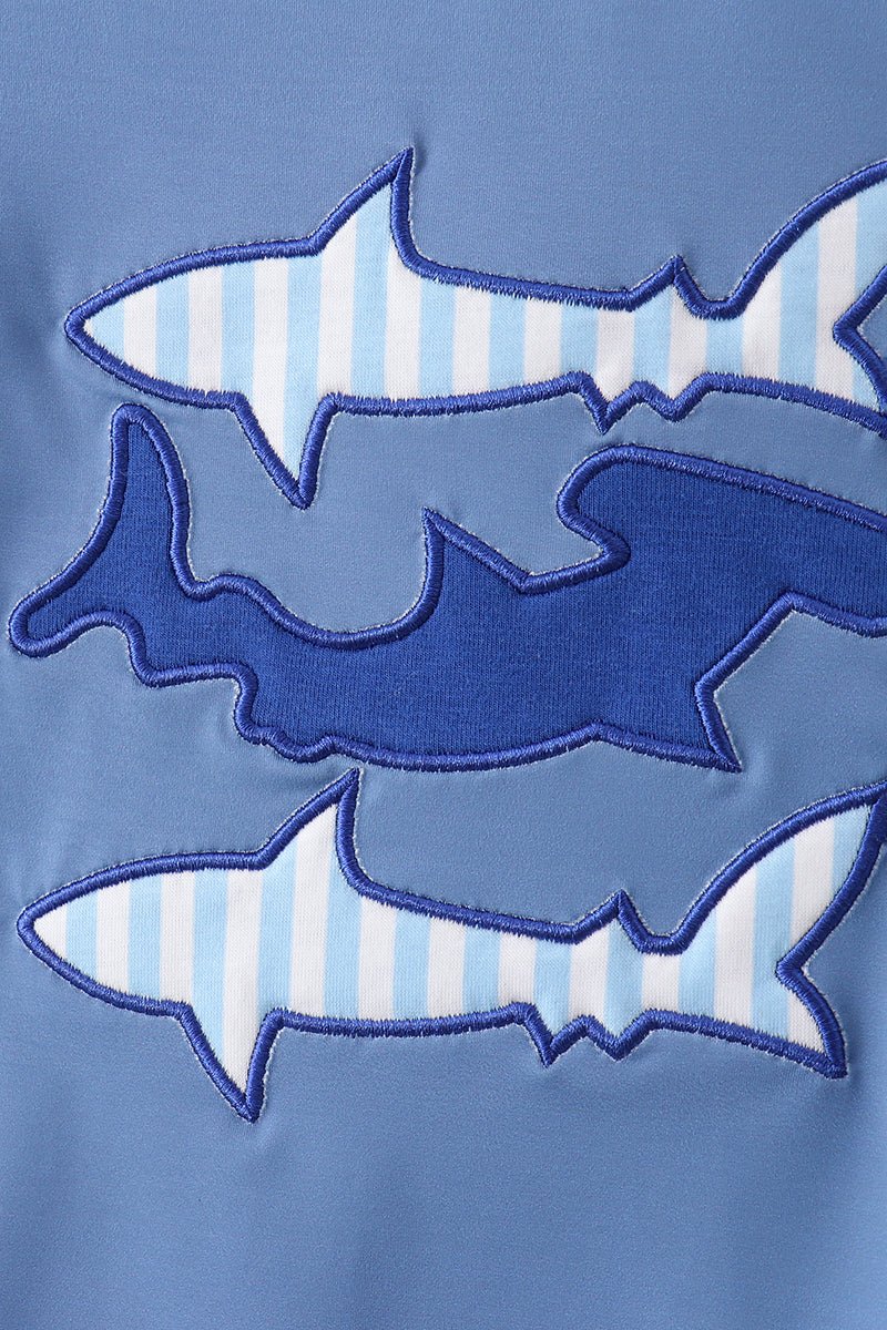 Blue shark applique stripe 2pc swimsuit - Abbies Place