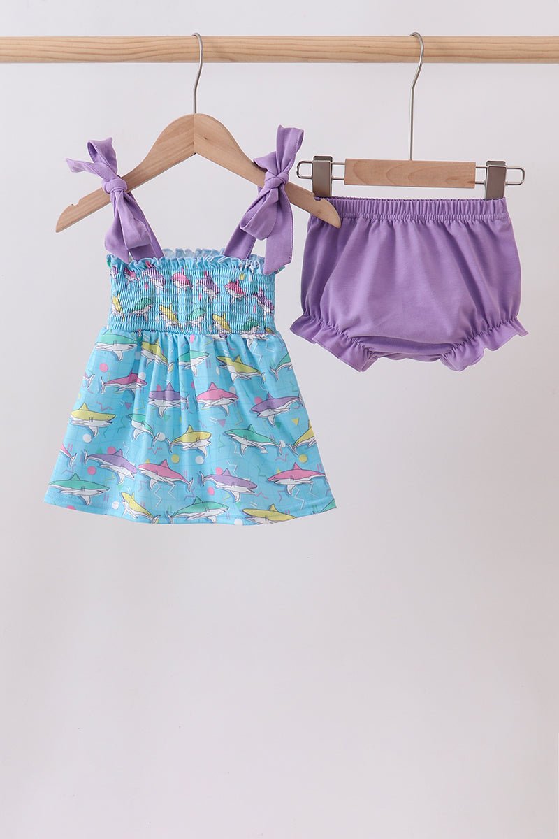 Blue Shark Smocked Bloomer Set - Abbies Place