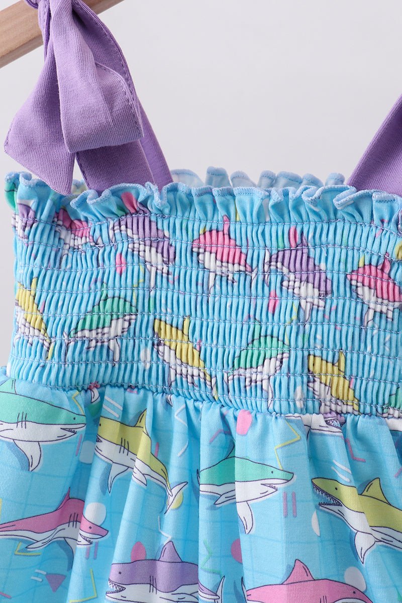 Blue Shark Smocked Bloomer Set - Abbies Place