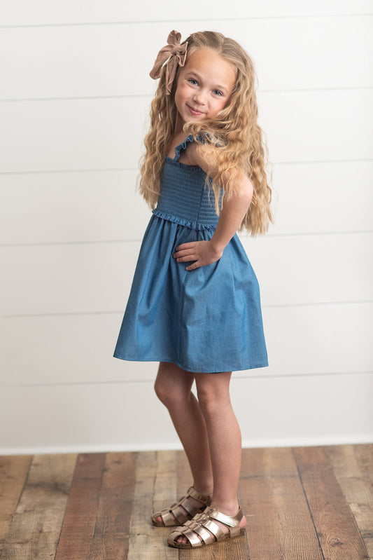 Blue Shirred Dress - Abbies Place