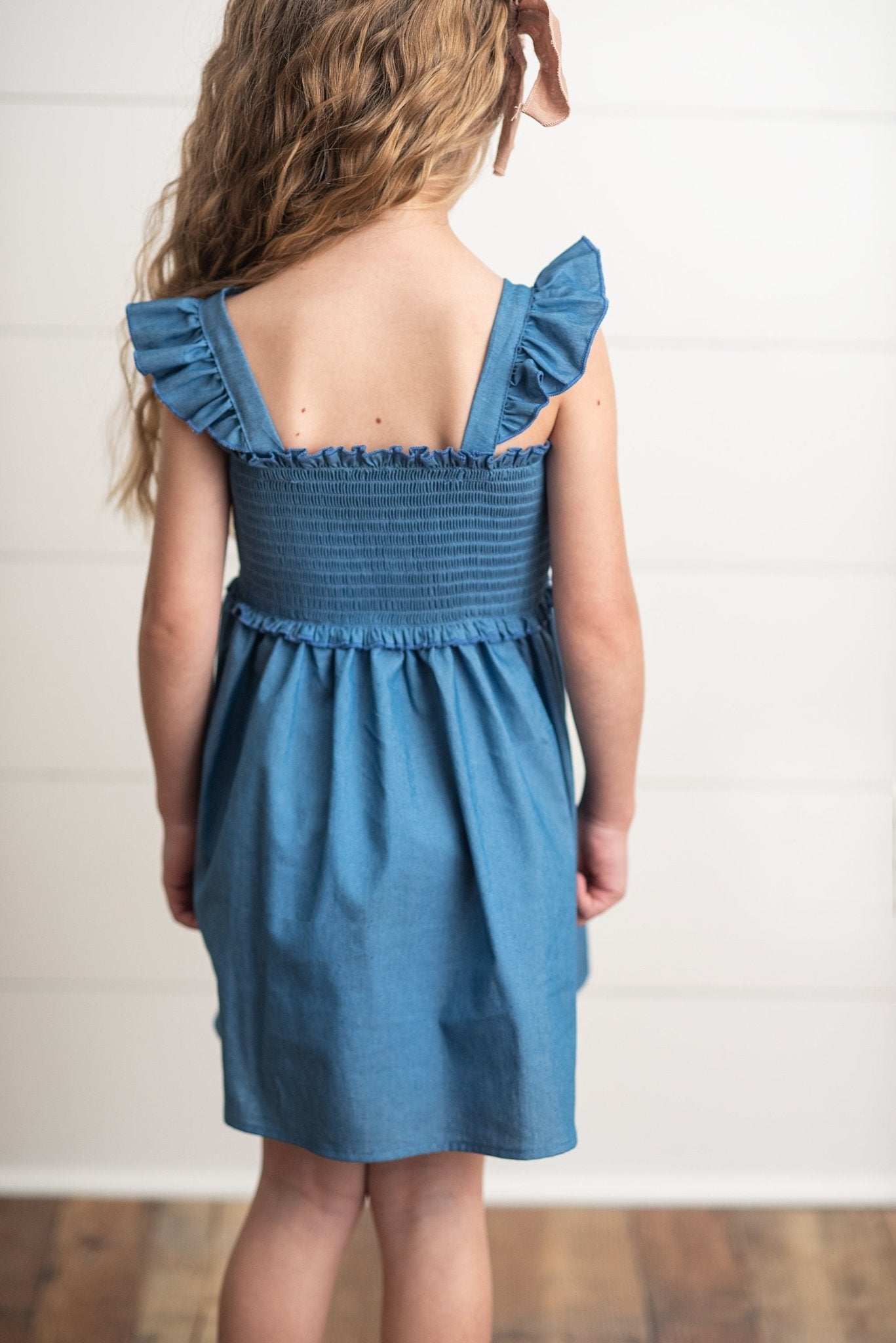 Blue Shirred Dress - Abbies Place