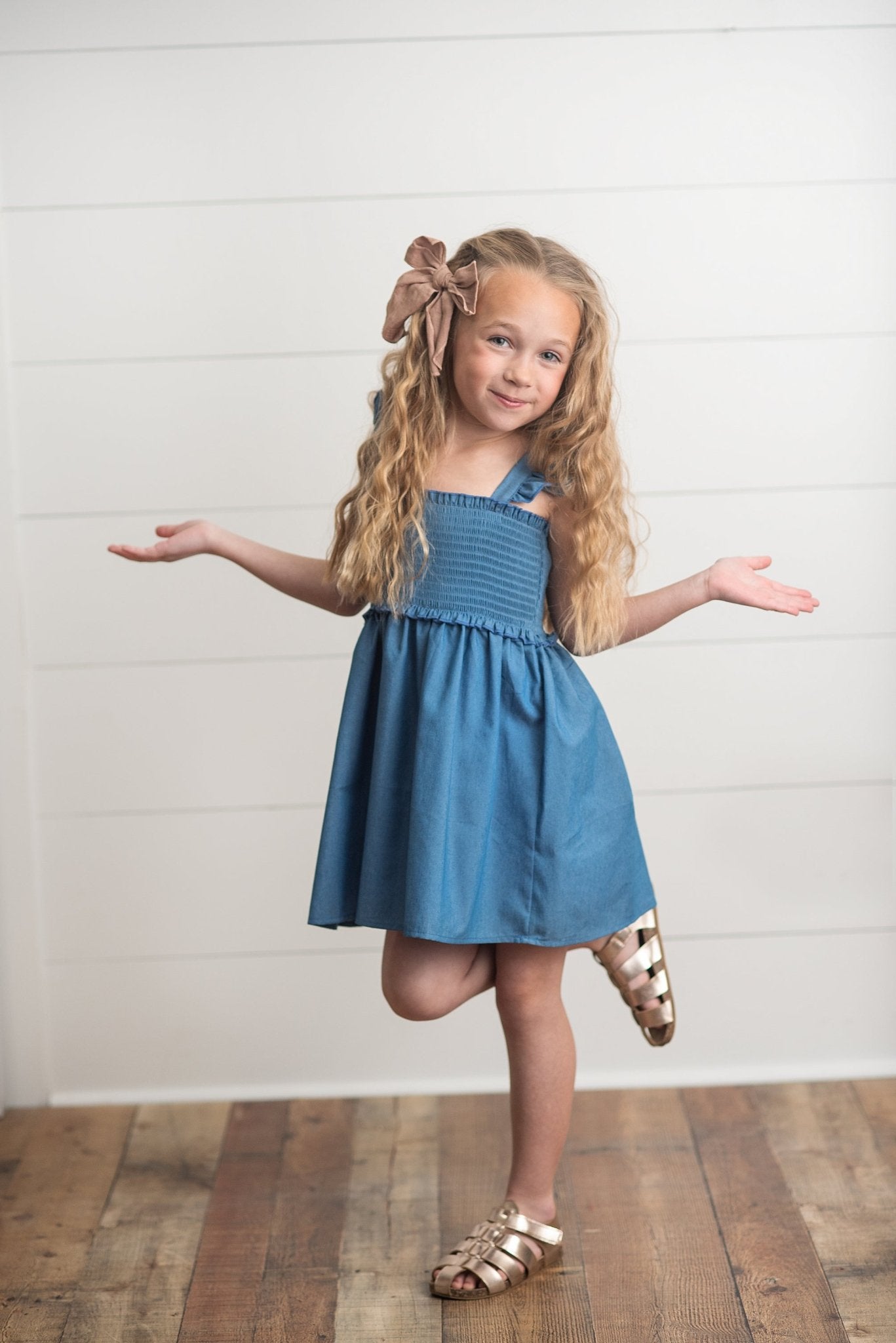 Blue Shirred Dress - Abbies Place