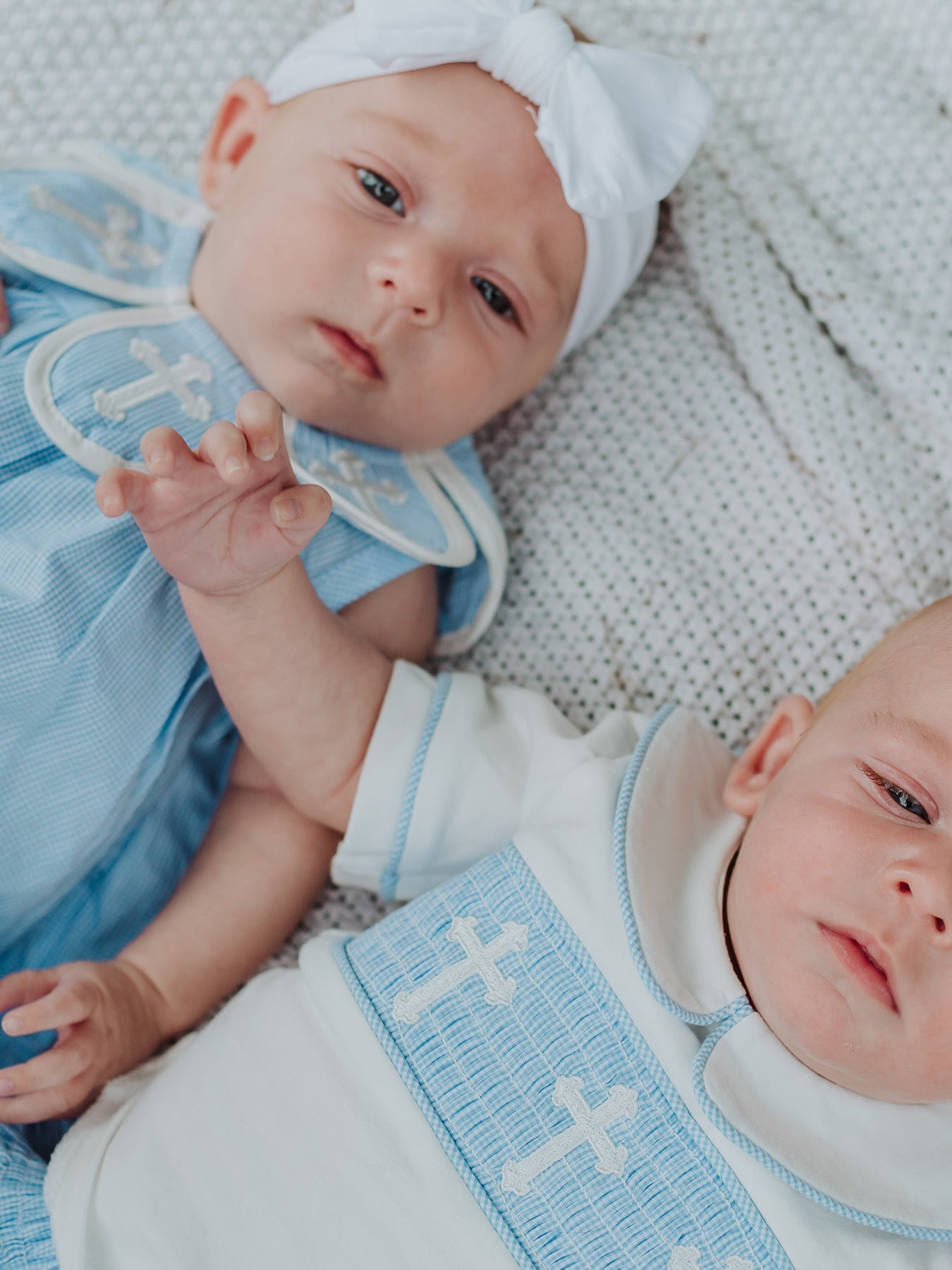 Blue Smocked Church Christ Bishop Christening Baby Boy Bloomer Set - Abbies Place