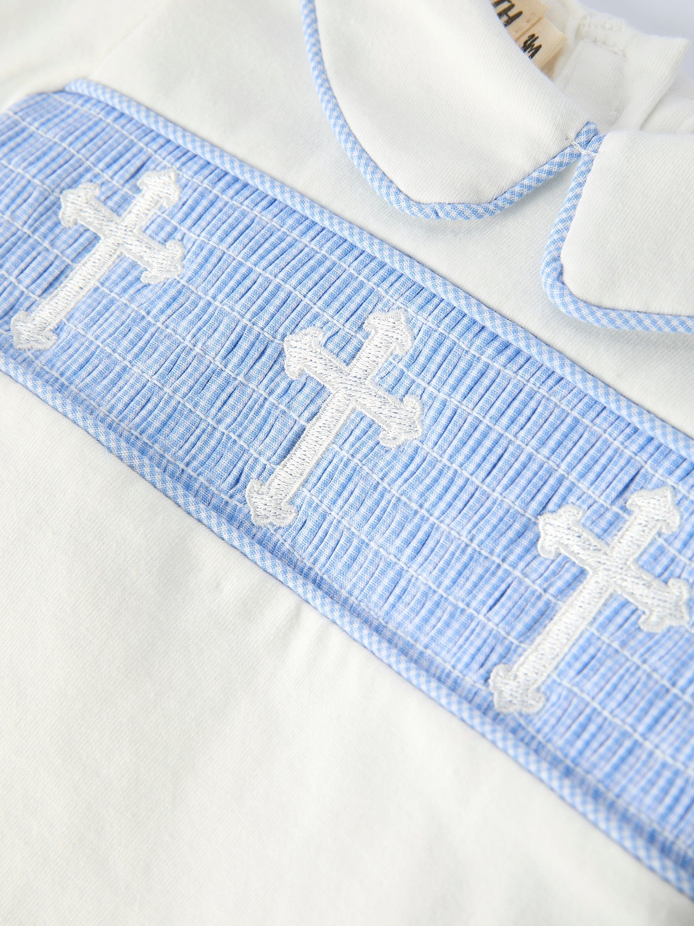 Blue Smocked Church Christ Bishop Christening Baby Boy Bloomer Set - Abbies Place
