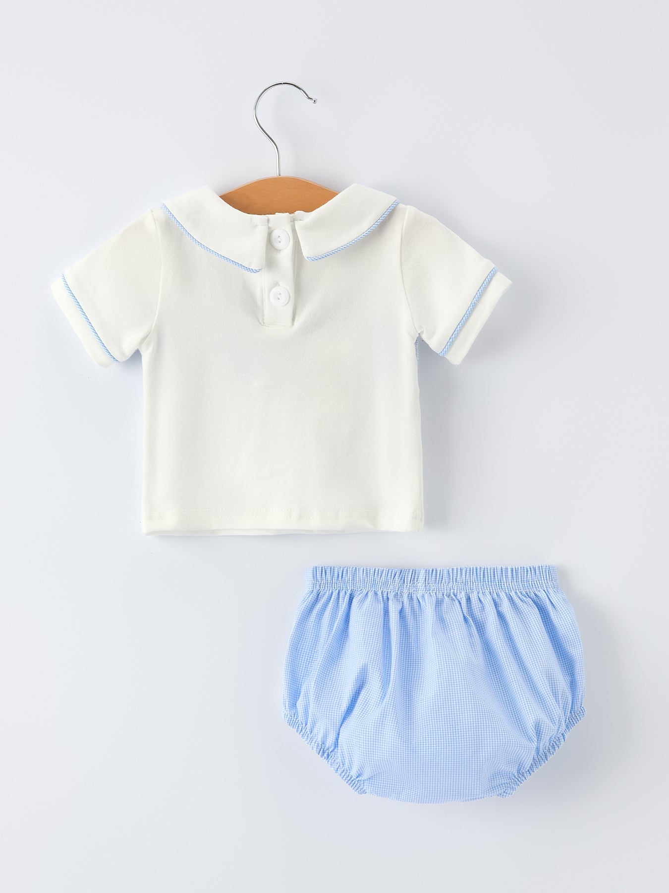 Blue Smocked Church Christ Bishop Christening Baby Boy Bloomer Set - Abbies Place