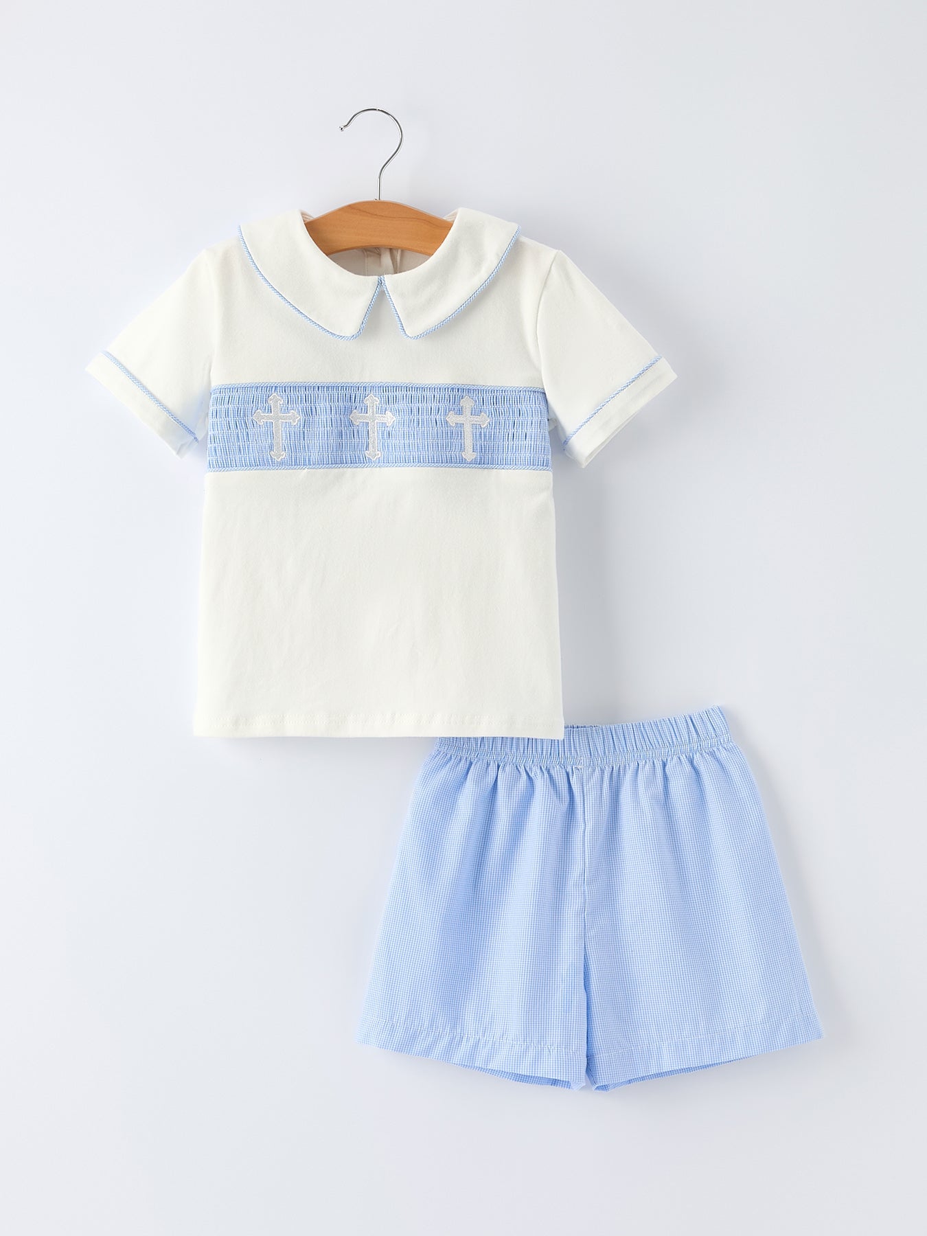Blue Smocked Church Christ Bishop Christening Toddler Boys'Set - Abbies Place