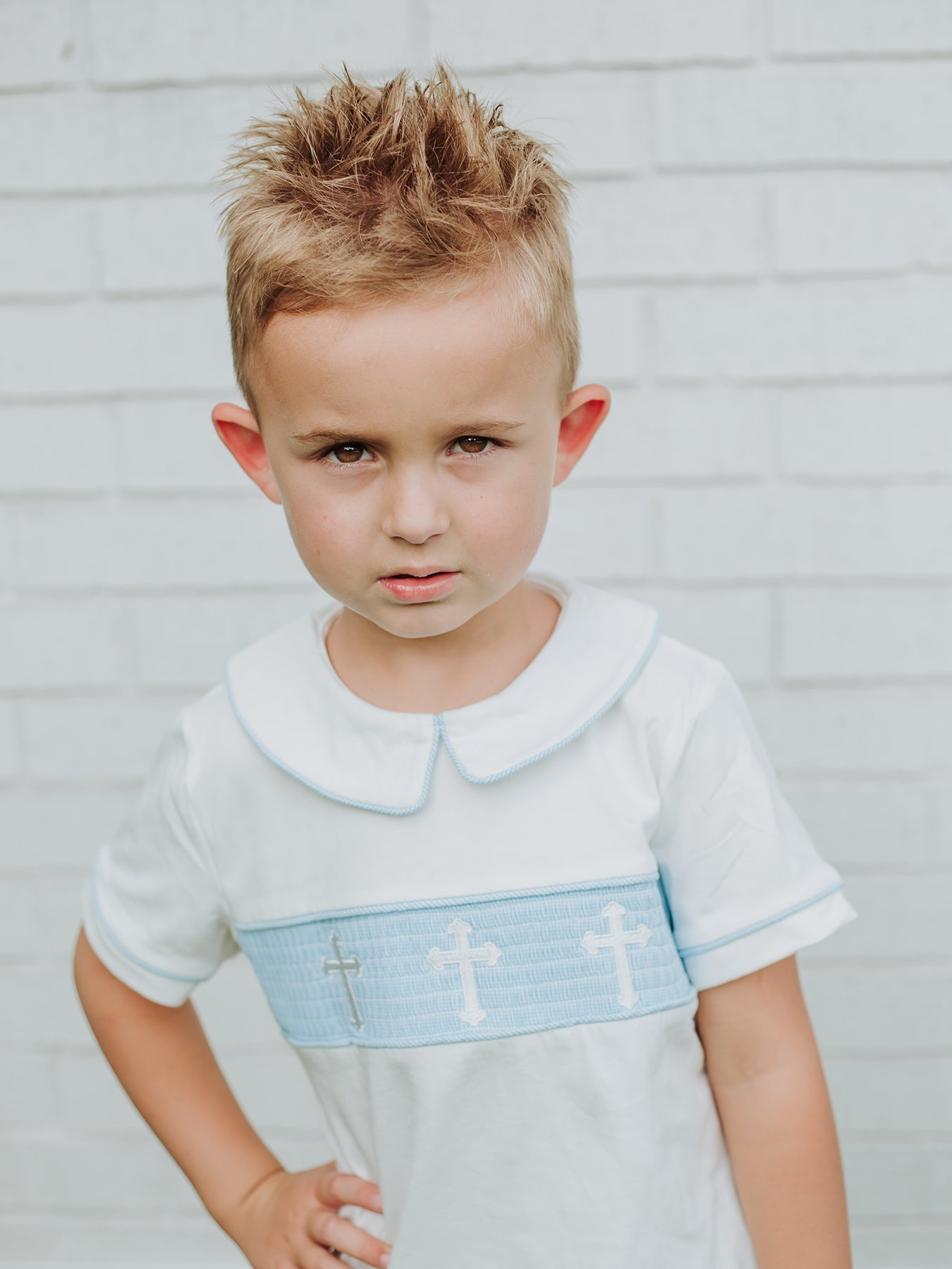 Blue Smocked Church Christ Bishop Christening Toddler Boys'Set - Abbies Place