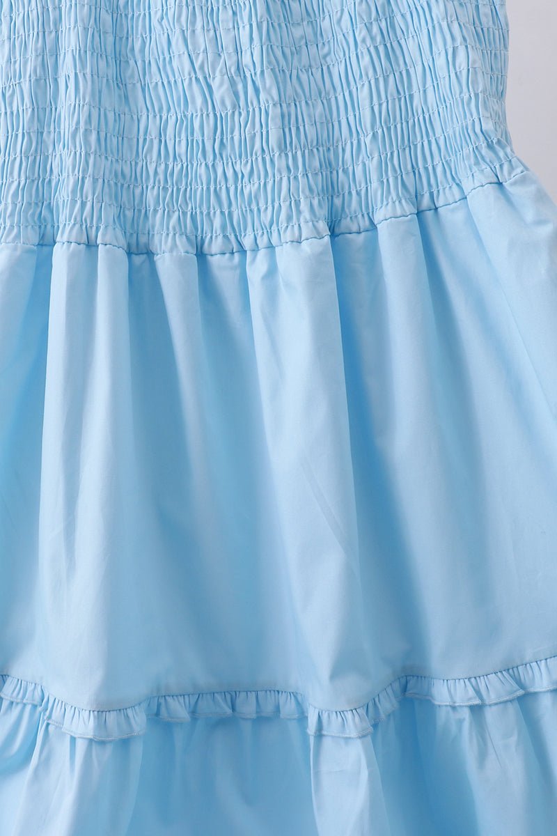 Blue smocked ruffle tiered dress - Abbies Place