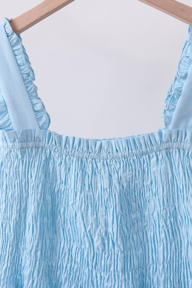 Blue smocked ruffle tiered dress - Abbies Place