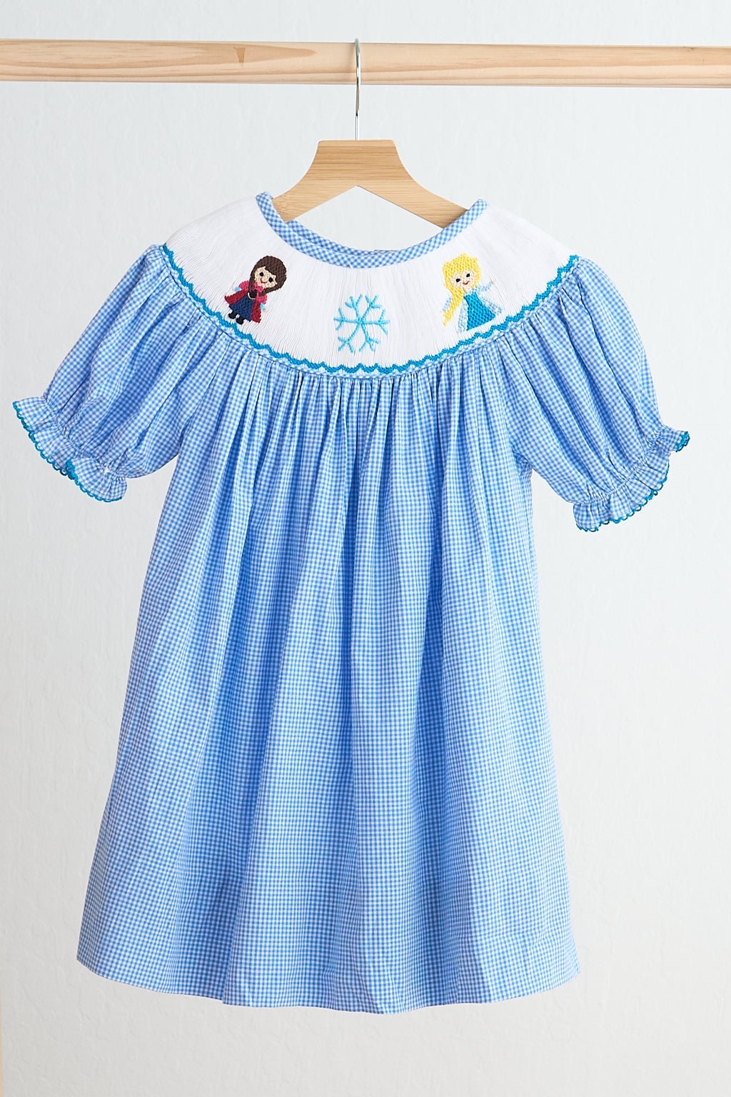 Blue snow princess hand smocked gingham dress - Abbies Place