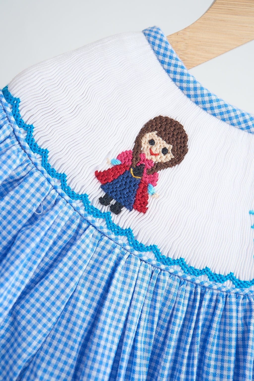 Blue snow princess hand smocked gingham dress - Abbies Place