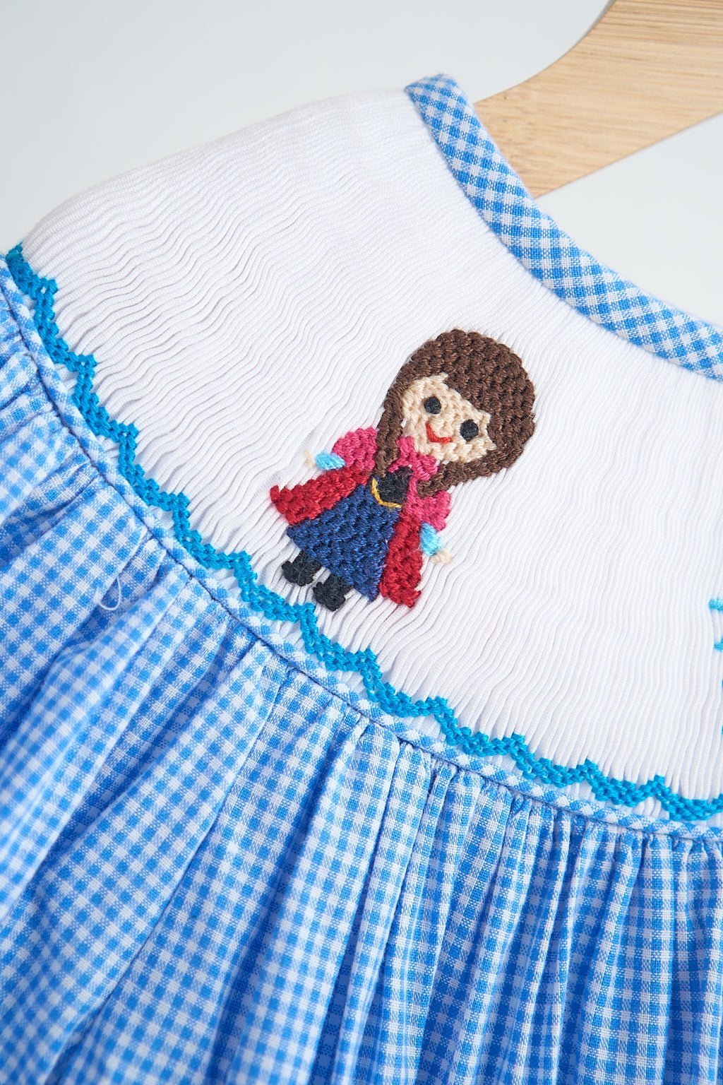 Blue snow princess hand smocked gingham dress - Abbies Place