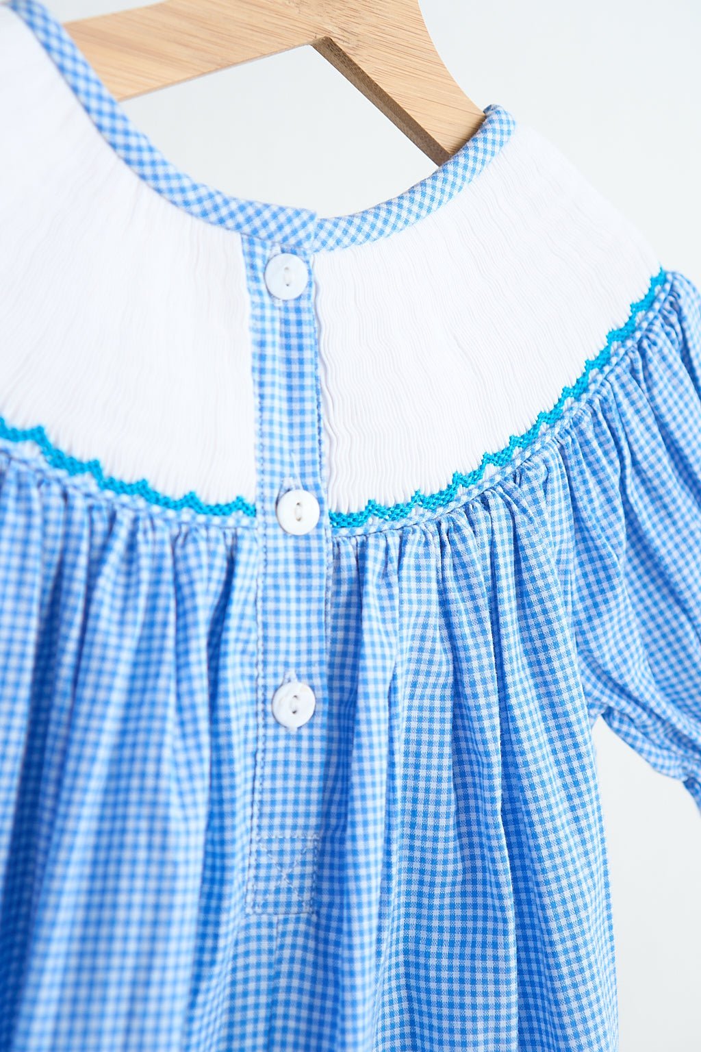 Blue snow princess hand smocked gingham dress - Abbies Place