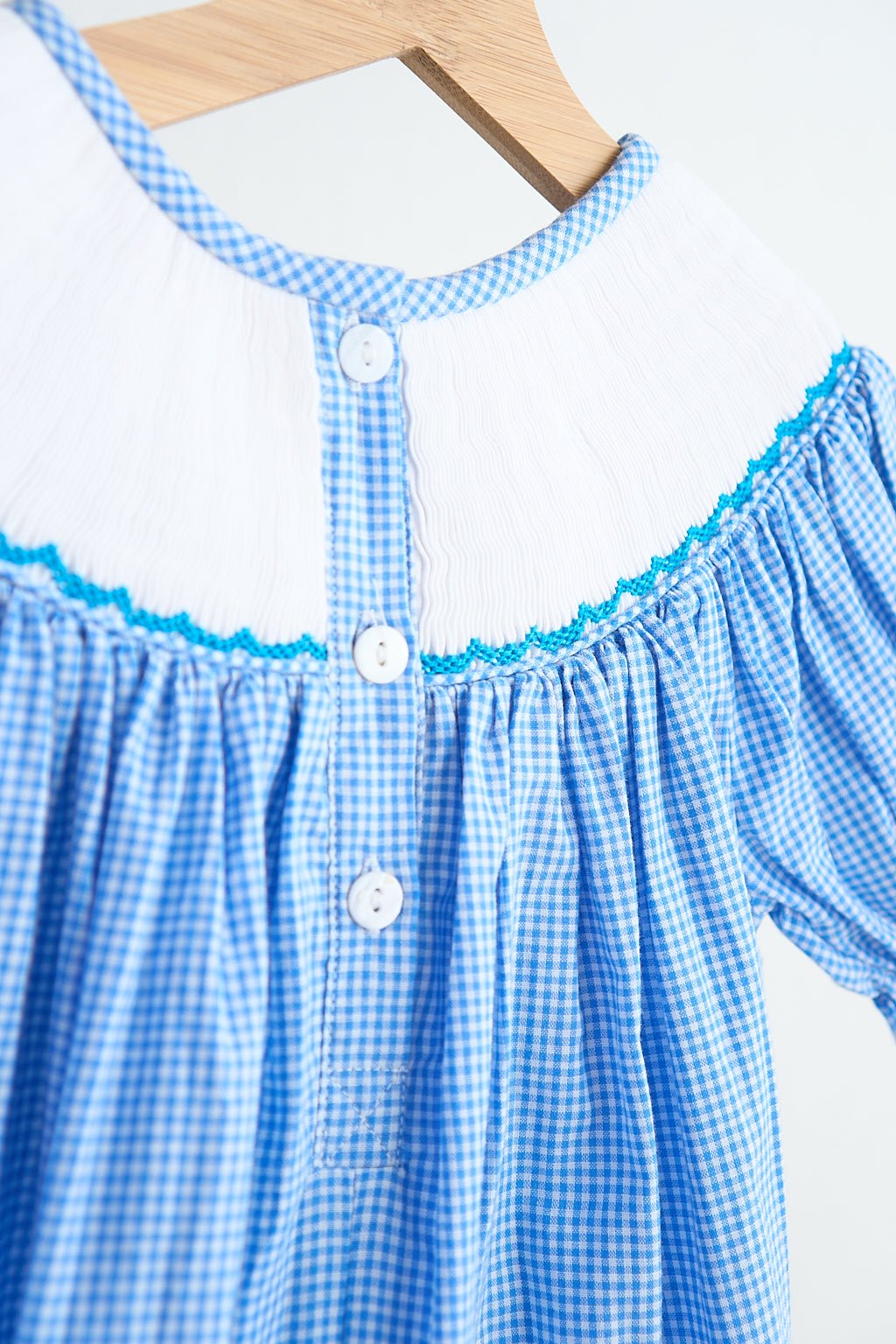 Blue snow princess hand smocked gingham dress - Abbies Place
