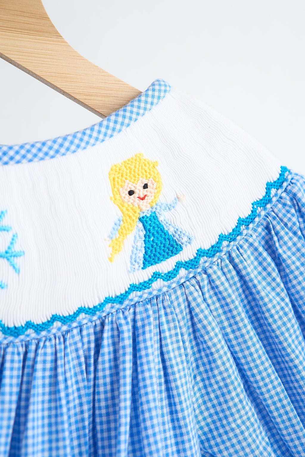 Blue snow princess hand smocked gingham dress - Abbies Place