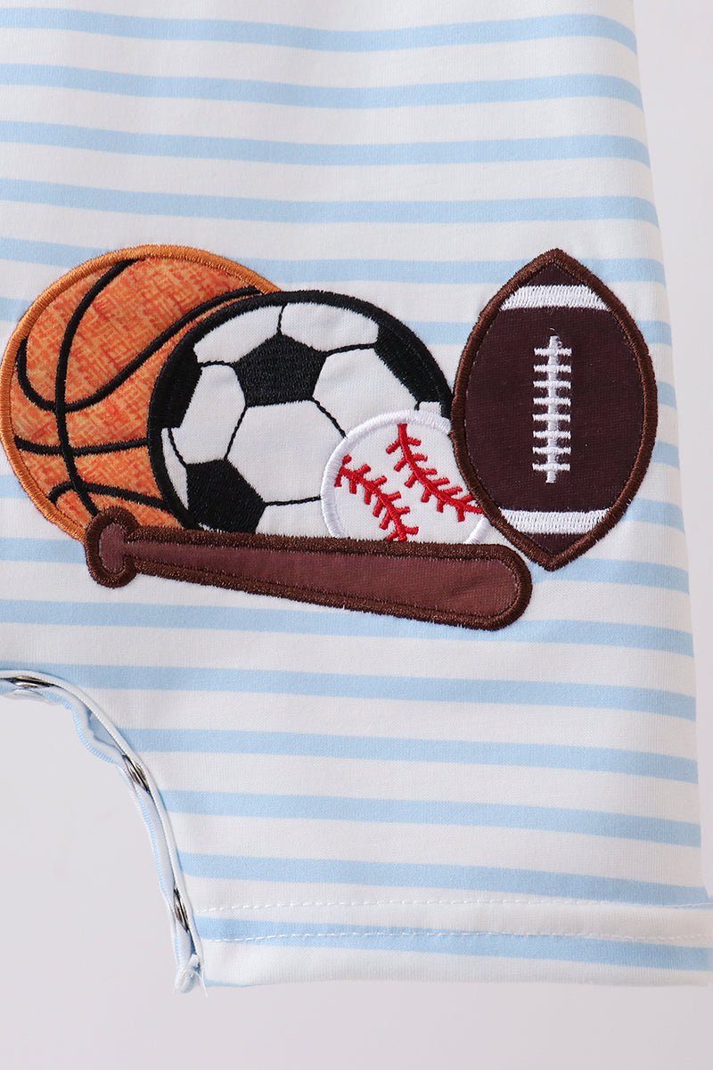Blue Sports Ball Stripe Applique Jon - Abbies Place