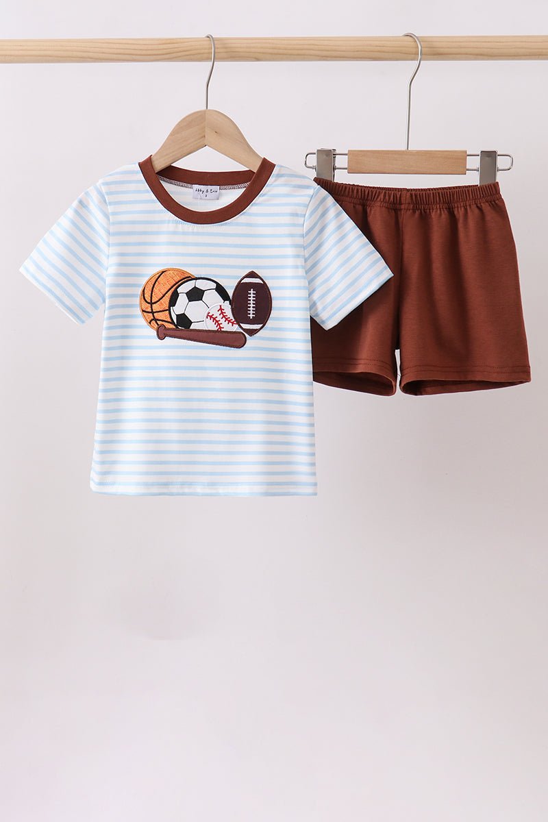 Blue Sports Ball Stripe Applique Set - Abbies Place