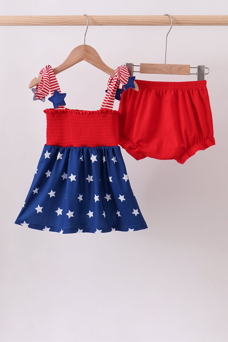 Blue star smocked bloomer set - Abbies Place
