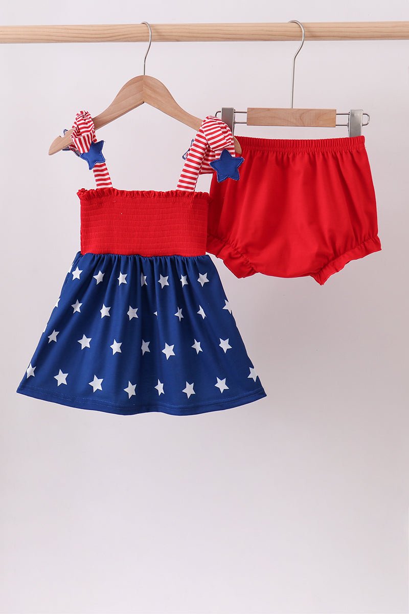 Blue star smocked bloomer set - Abbies Place