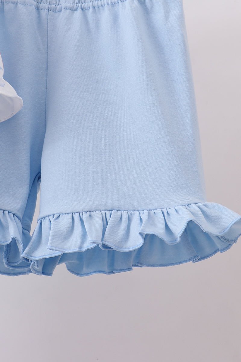 Blue starfish shell ruffle shorts set - Abbies Place