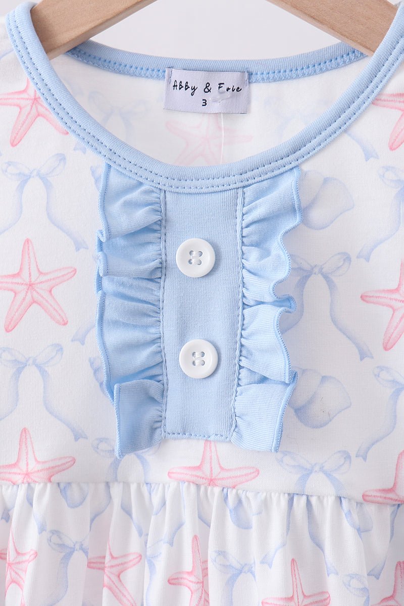 Blue starfish shell ruffle shorts set - Abbies Place