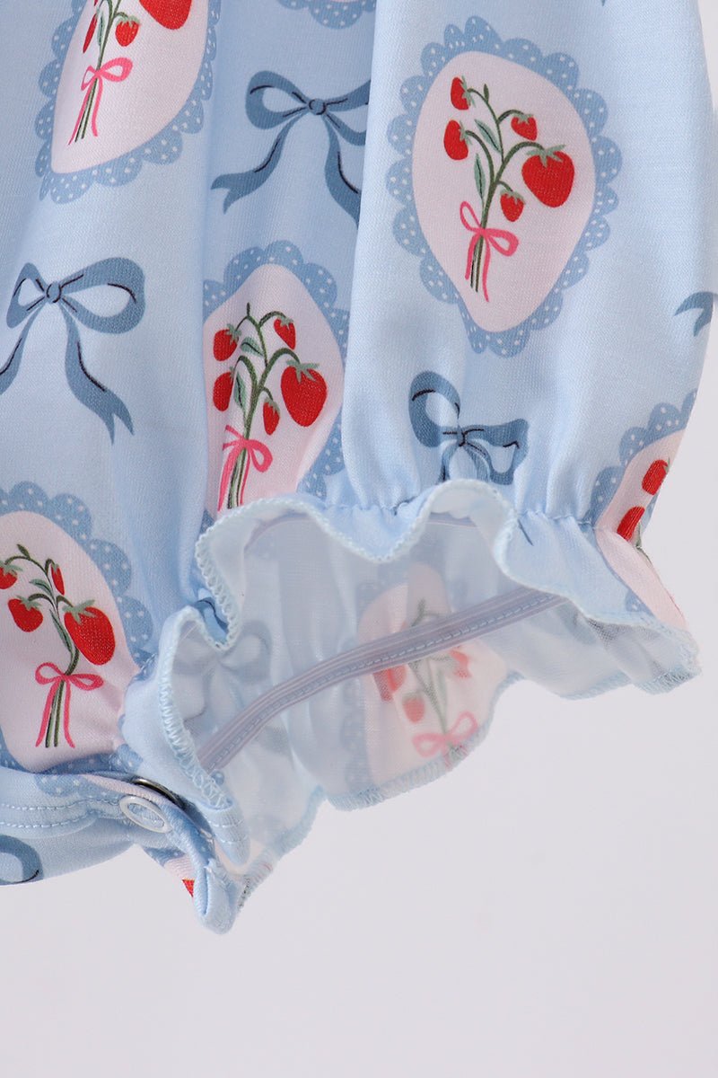 Blue strawberry bow embroidery bubble - Abbies Place