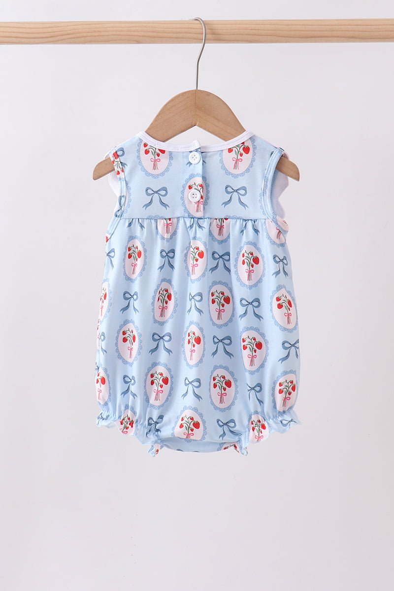 Blue strawberry bow embroidery bubble - Abbies Place