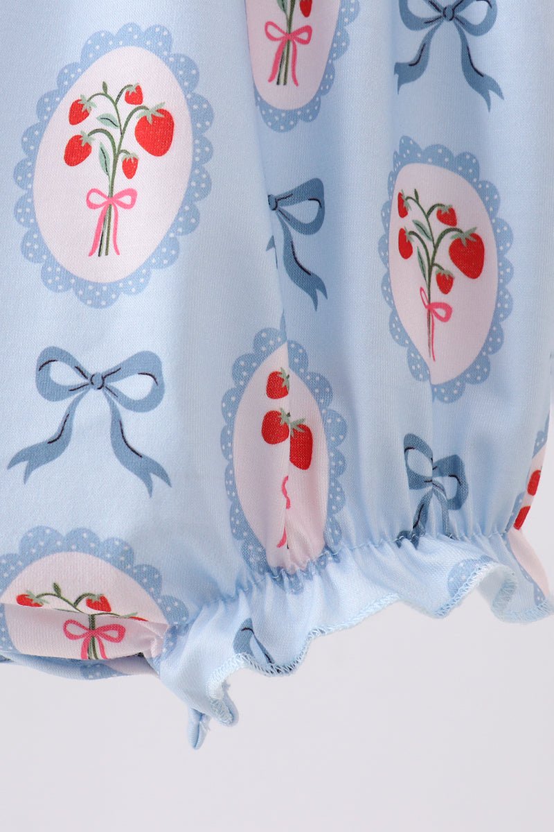 Blue strawberry bow embroidery bubble - Abbies Place