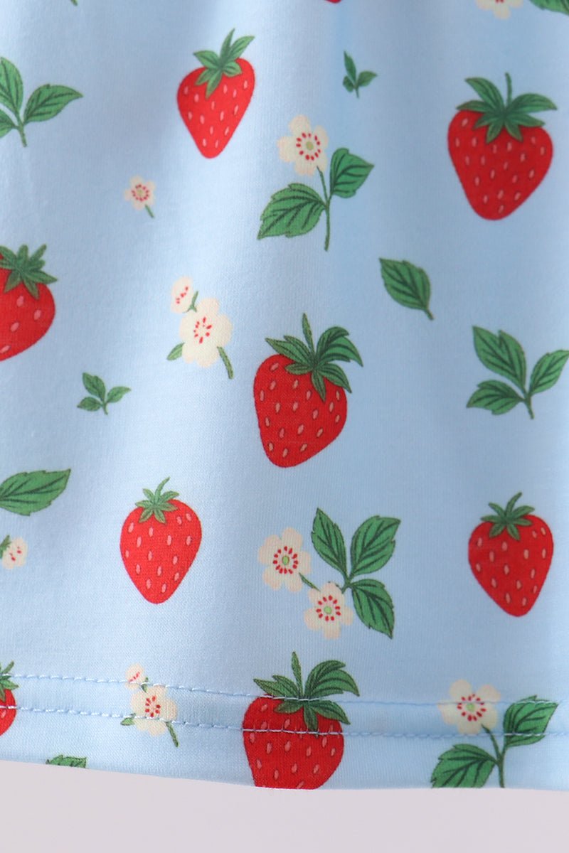 Blue Strawberry Embroidered Bow Bloomer Set - Abbies Place