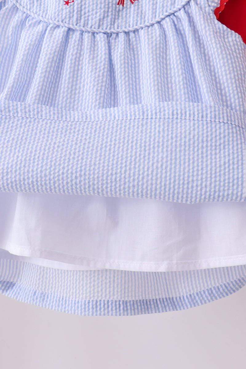 Blue stripe bow fireworks embroidery bloomer set - Abbies Place