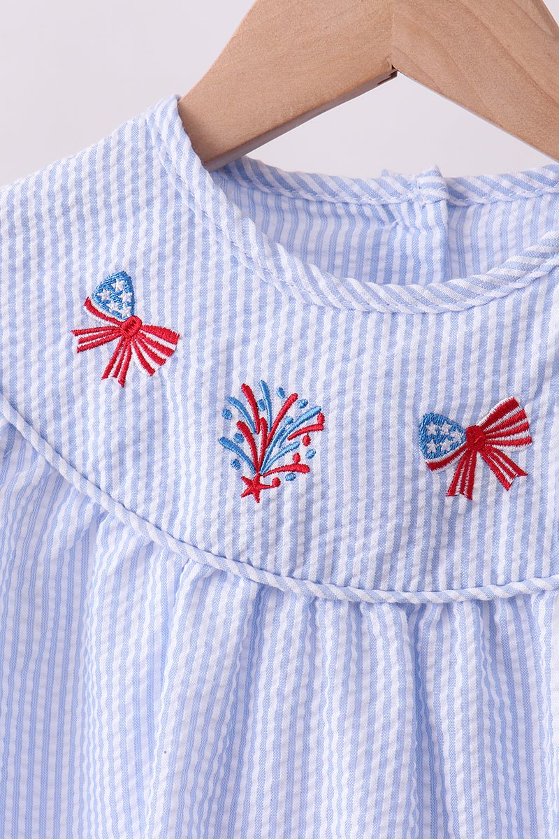 Blue stripe bow fireworks embroidery bloomer set - Abbies Place