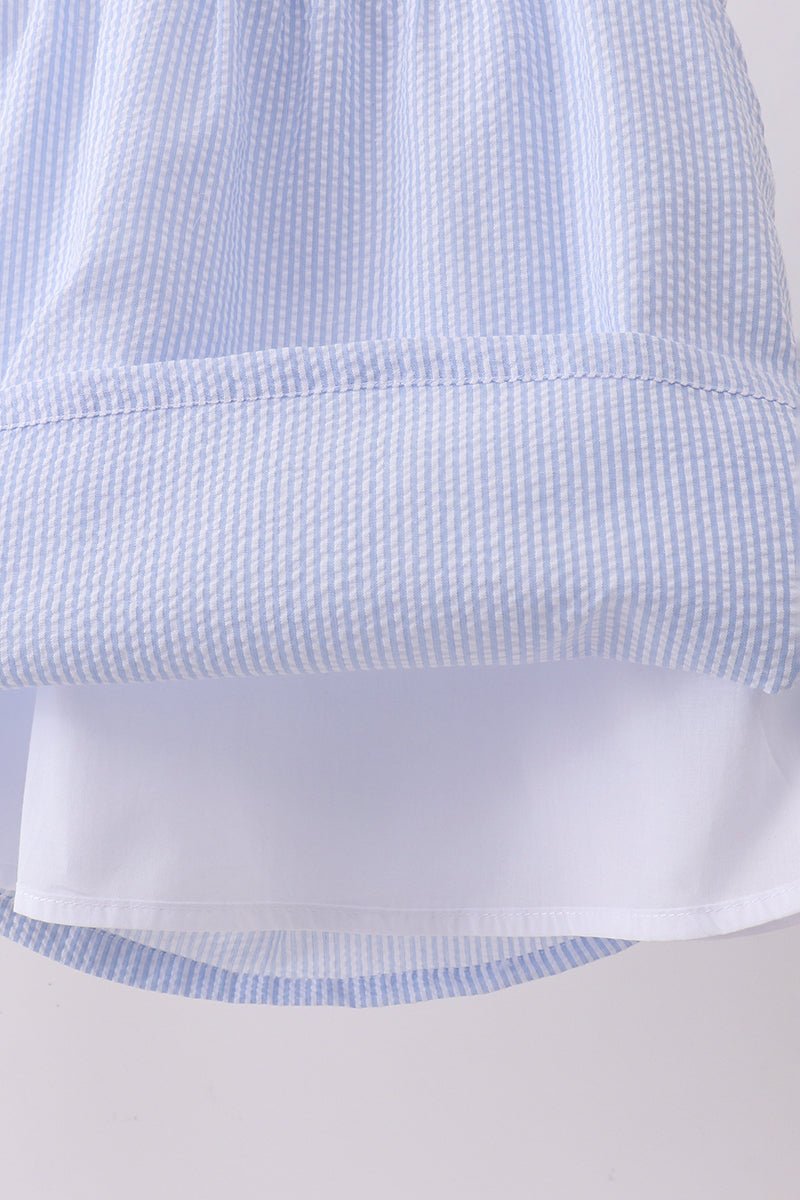 Blue stripe bow fireworks embroidery ruffle dress - Abbies Place