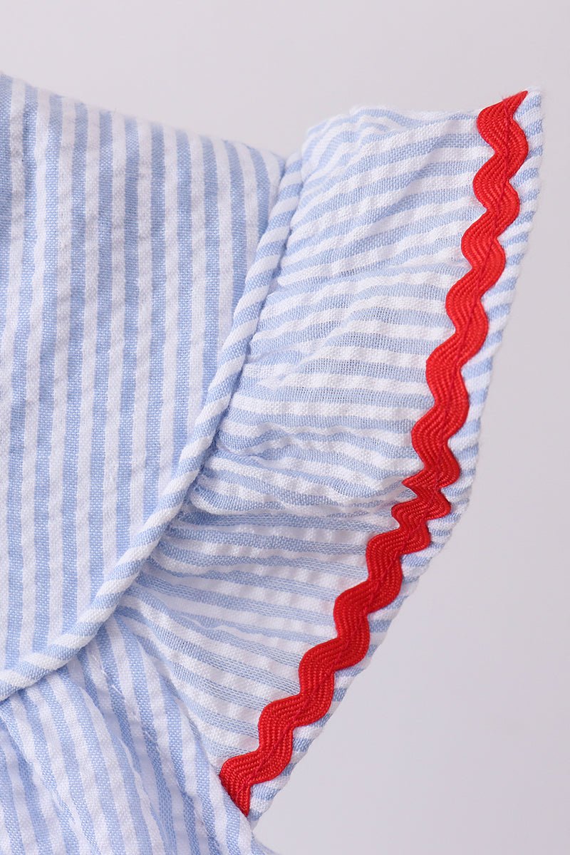 Blue stripe bow fireworks embroidery ruffle dress - Abbies Place