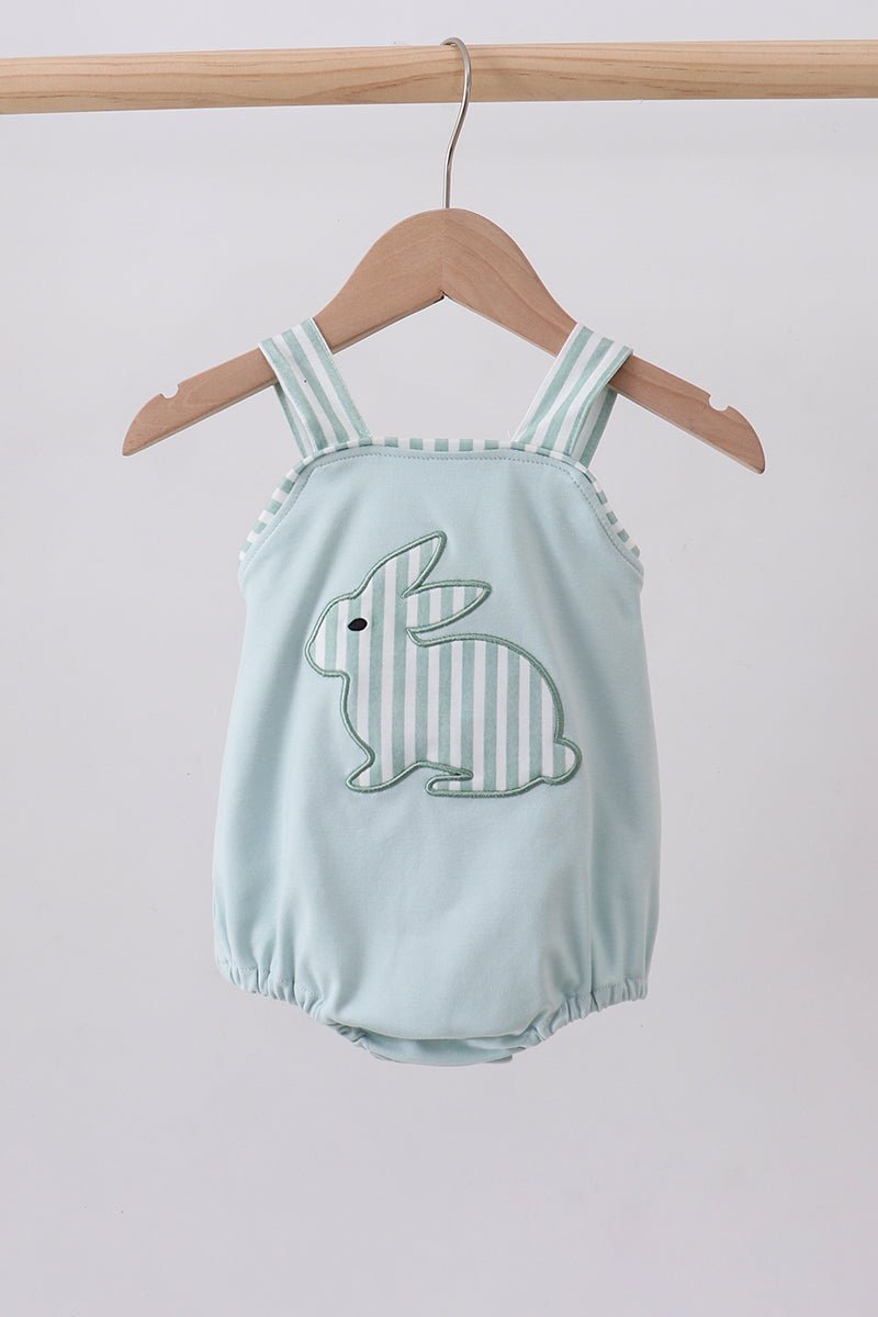 Blue stripe bunny applique bubble - Abbies Place