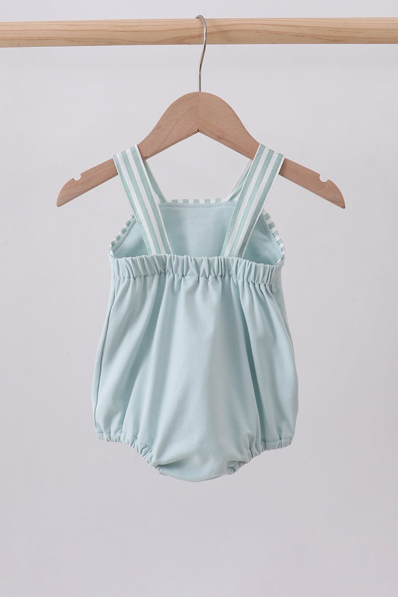 Blue stripe bunny applique bubble - Abbies Place