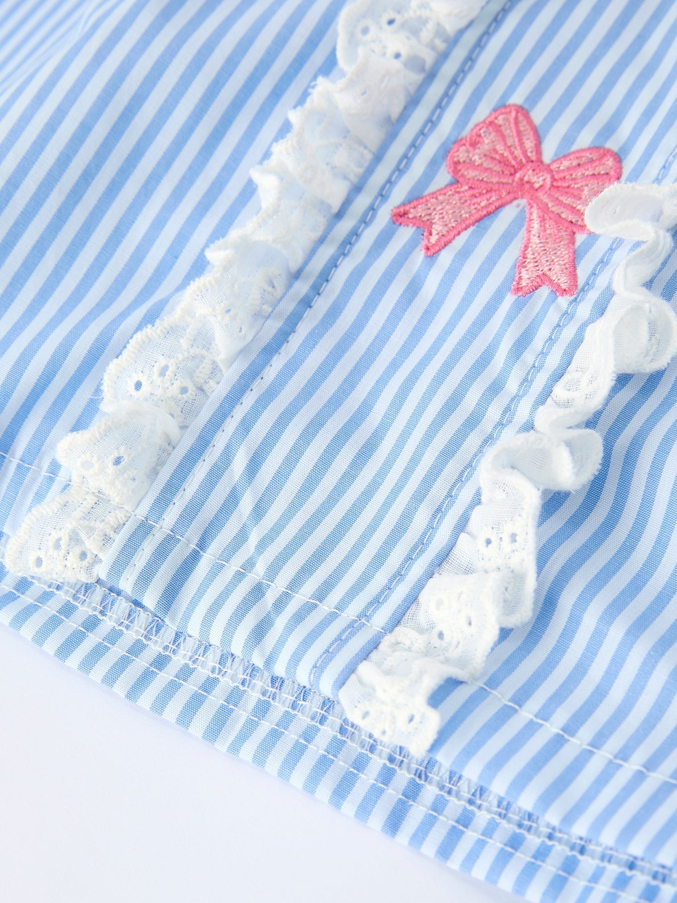 Blue Stripe Girl Dress Petal Peter Pan Collar Bow - Abbies Place