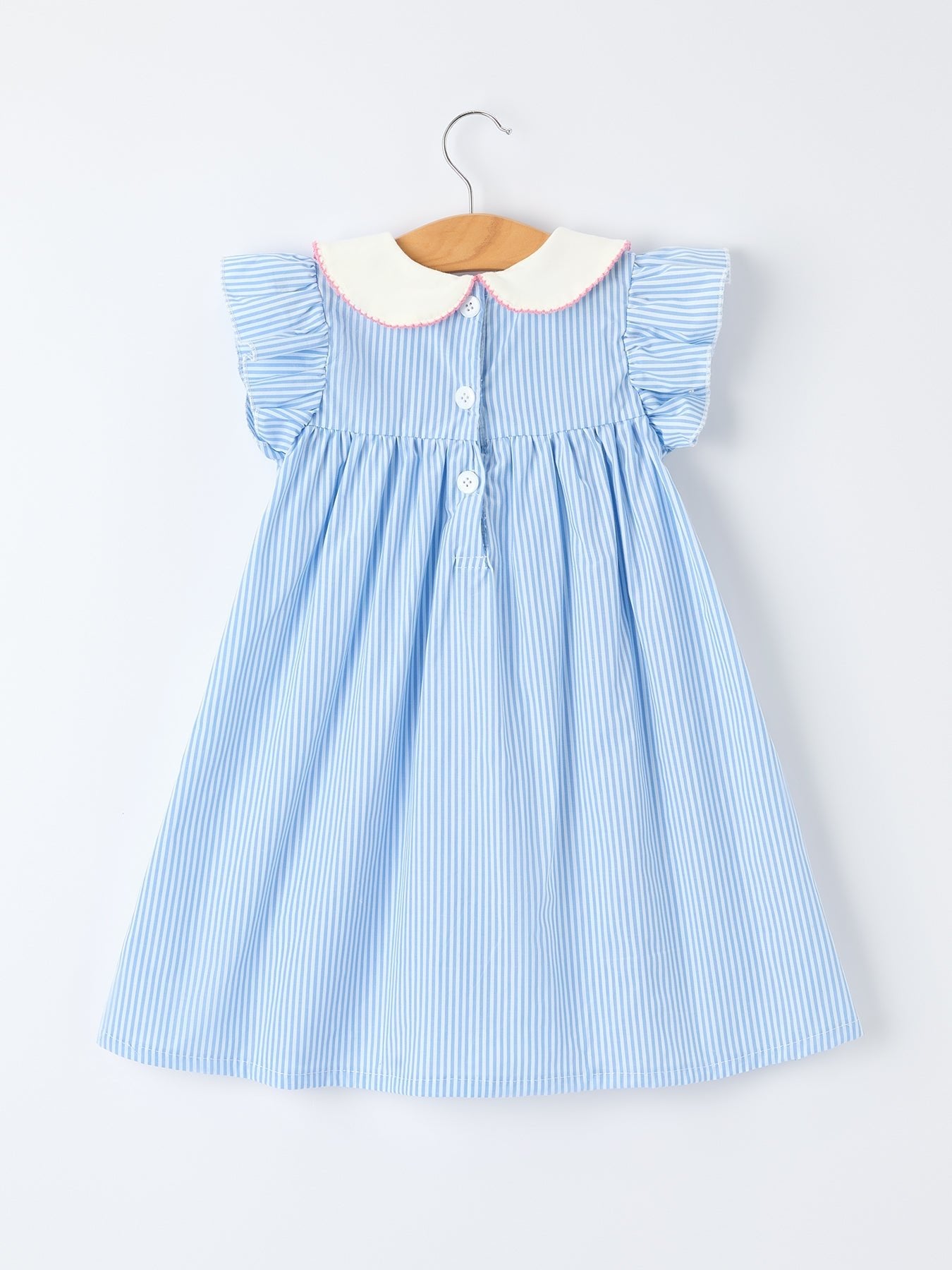 Blue Stripe Girl Dress Petal Peter Pan Collar Bow - Abbies Place