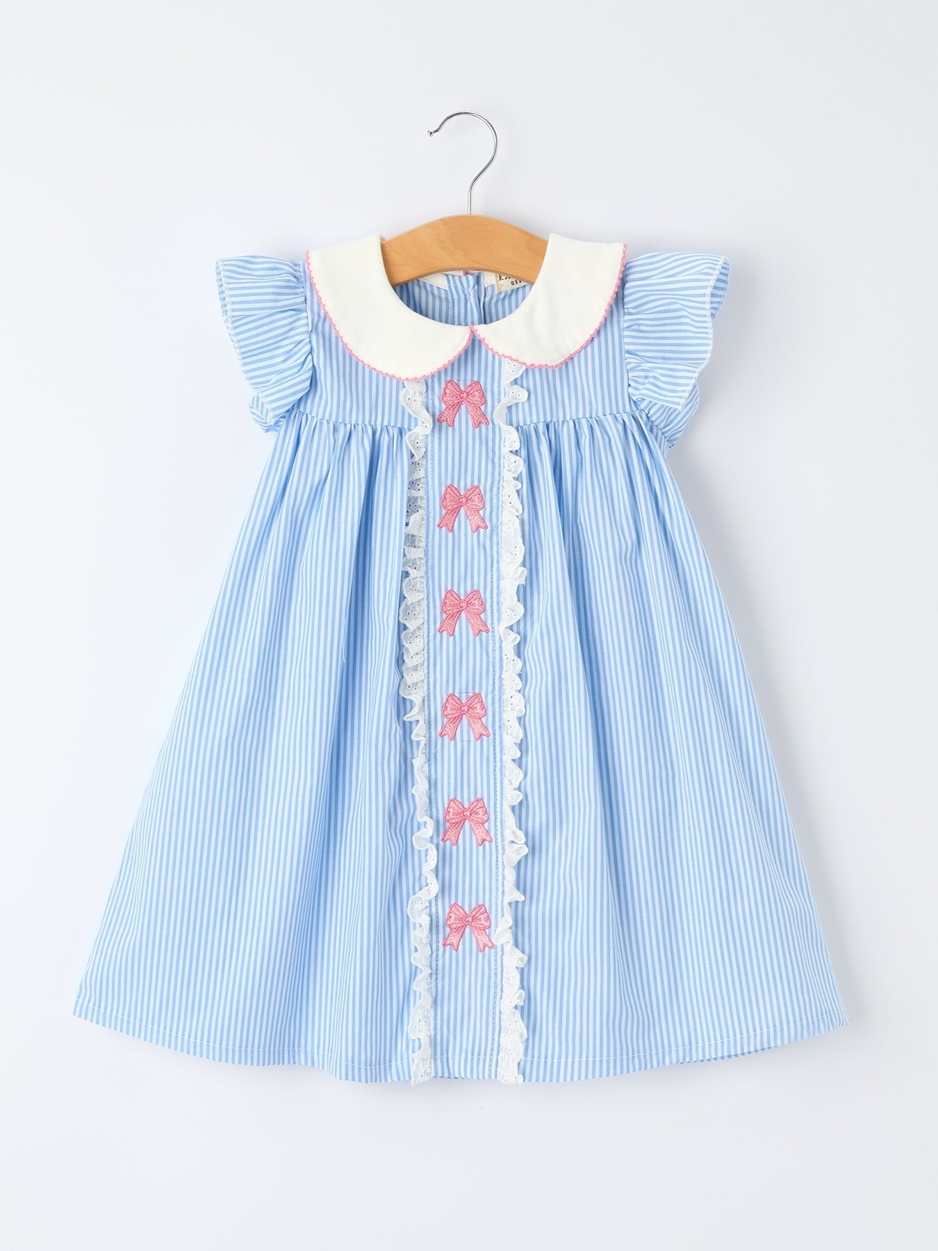 Blue Stripe Girl Dress Petal Peter Pan Collar Bow - Abbies Place