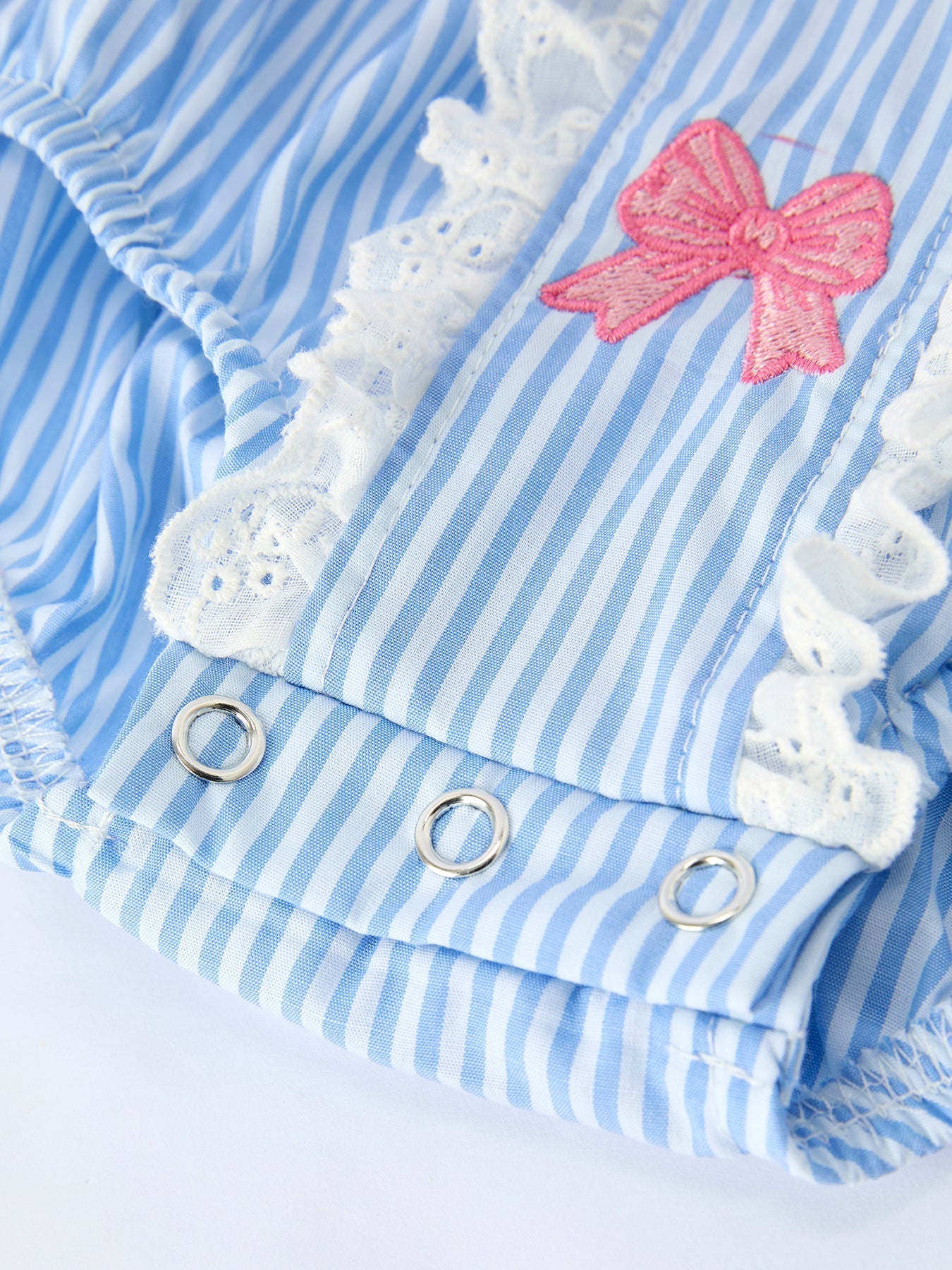 Blue Stripe Girl Romper Petal Peter Pan Collar Bow - Abbies Place