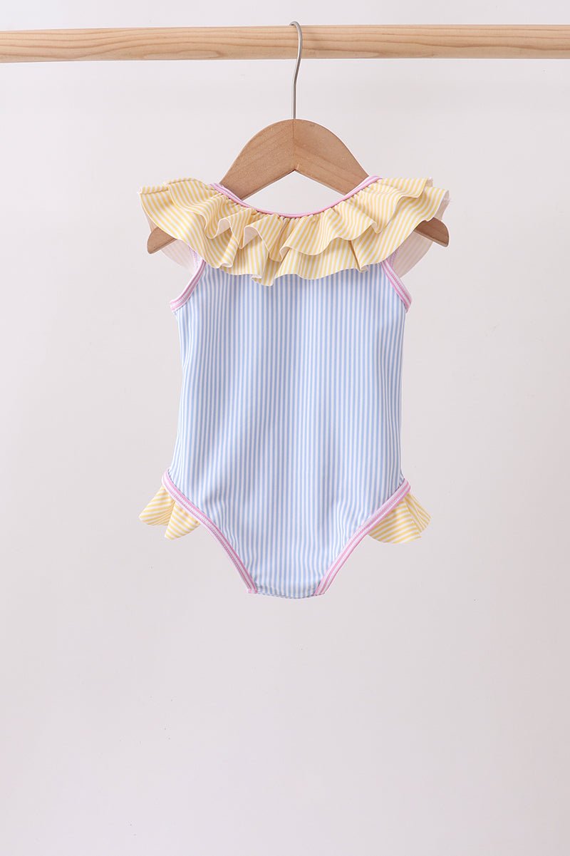Blue stripe ruffle one-piece swimsuit - Abbies Place
