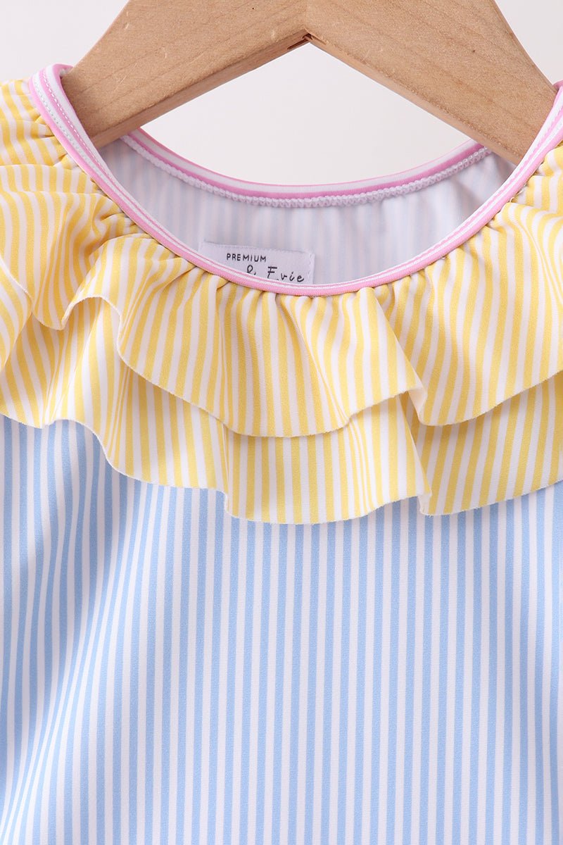 Blue stripe ruffle one-piece swimsuit - Abbies Place