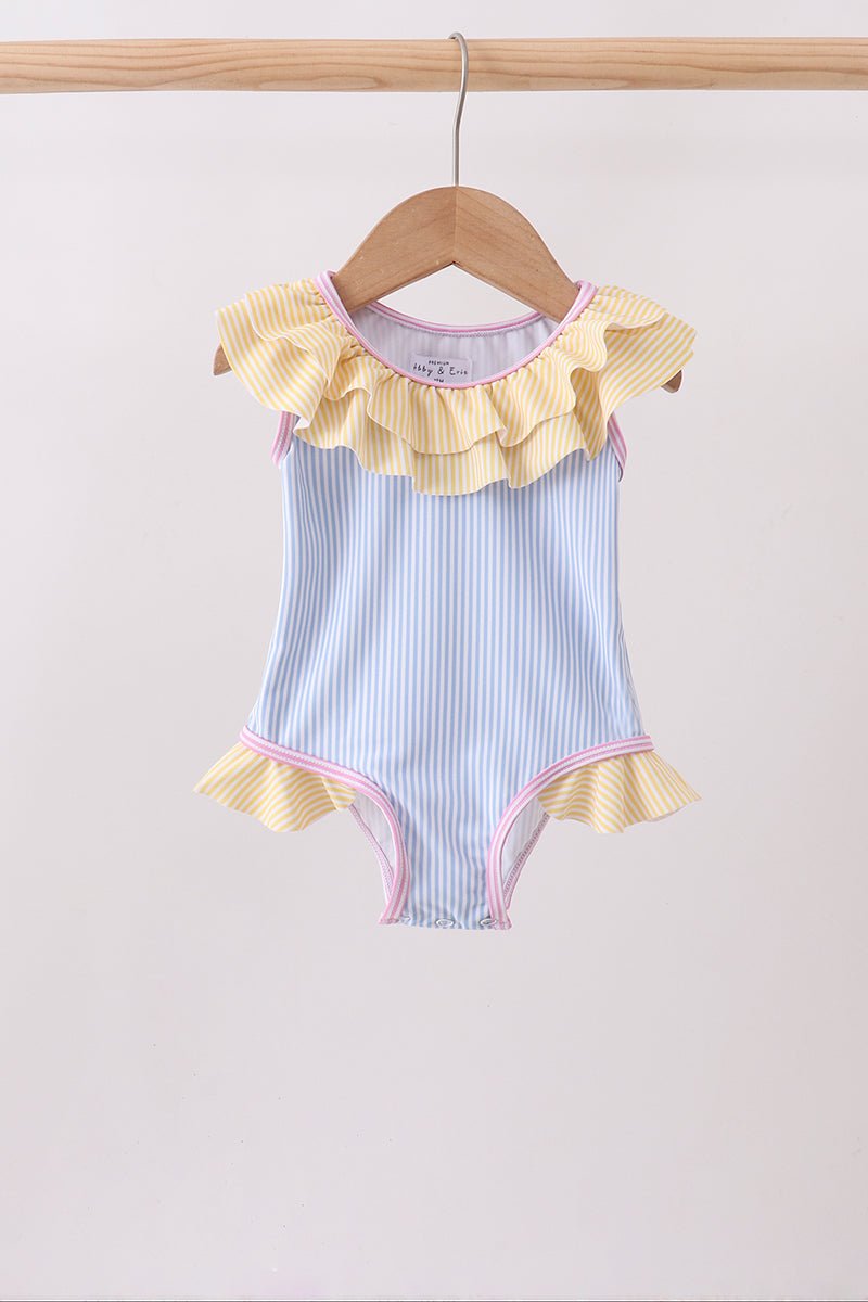 Blue stripe ruffle one-piece swimsuit - Abbies Place