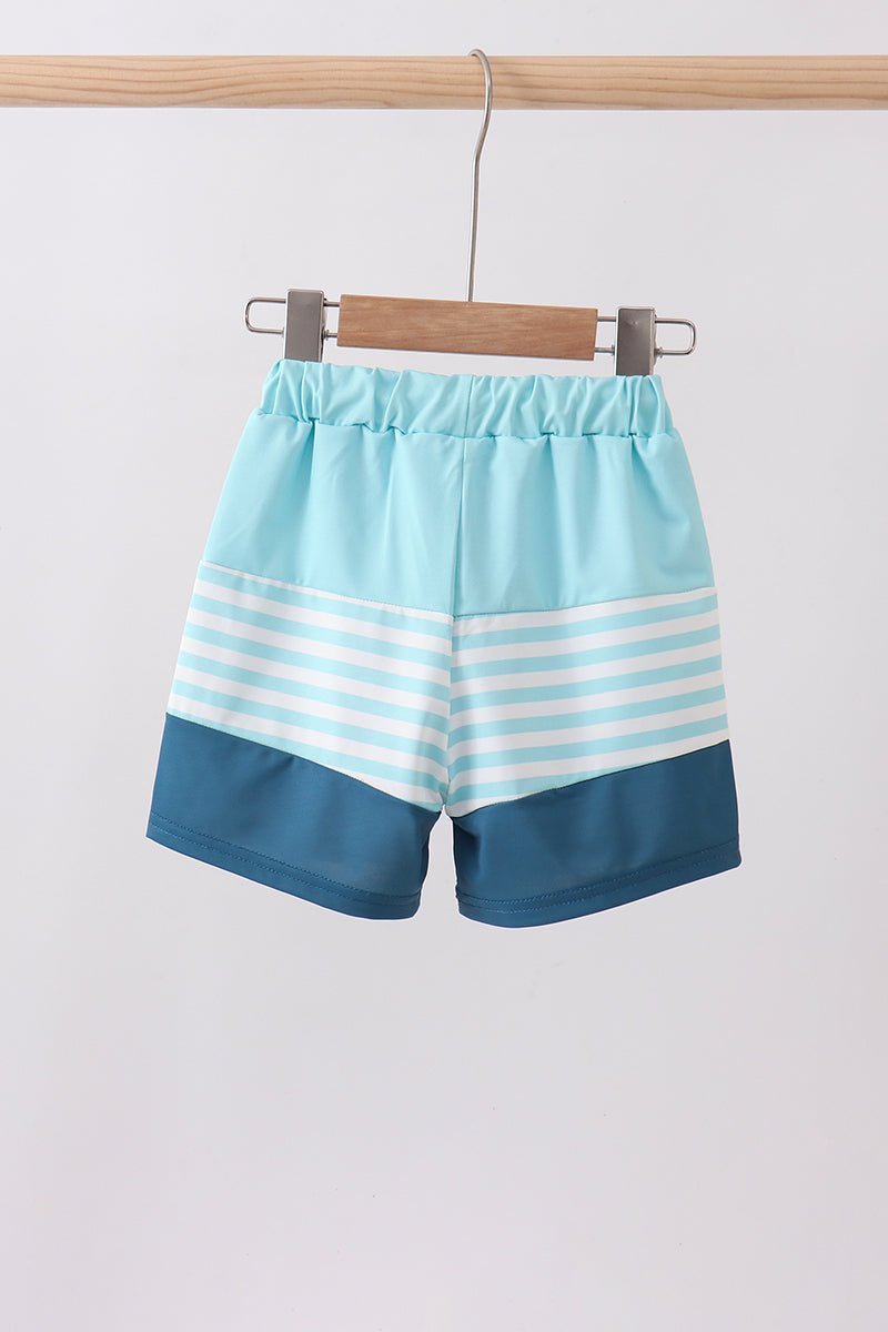 Blue stripe sailboat embroidery swim trunks - Abbies Place