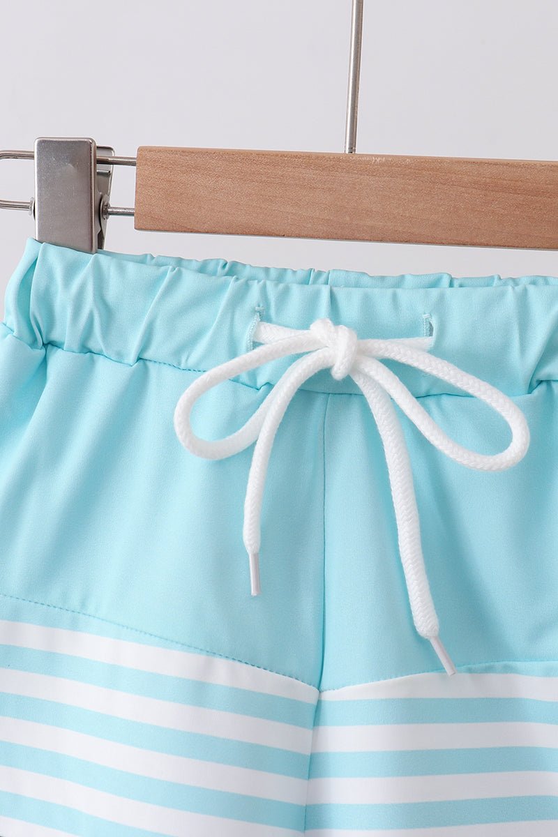 Blue stripe sailboat embroidery swim trunks - Abbies Place